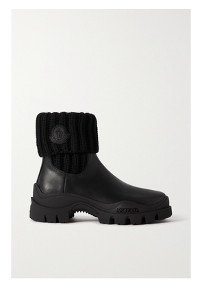 Moncler - Larue Ribbed-knit And Leather Ankle Boots - Black - IT36,IT36.5,IT37,IT37.5,IT38,IT38.5,IT39,IT39.5,IT40,IT40.5,IT41