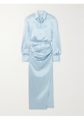 ROWEN ROSE - Draped Silk-satin Maxi Dress - Blue - FR 34,FR 36,FR 38,FR 40,FR 42,FR 44