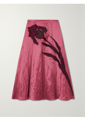 Erdem - Appliquéd Crinkled-satin Midi Skirt - Pink - UK 6,UK 8,UK 10,UK 12,UK 14,UK 16