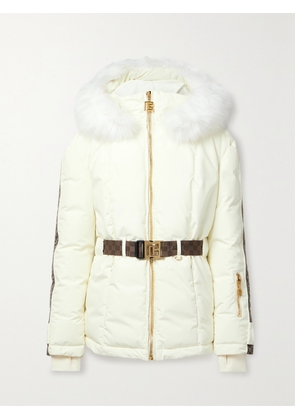 Balmain - Belted Hooded Faux Fur And Jacquard-trimmed Shell Ski Jacket - Ivory - FR 34,FR 36,FR 38,FR 40,FR 42