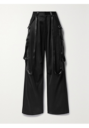 R13 - Pleated Wool-satin Wide-leg Cargo Pants - Black - 24,25,26,27,28,29,30,31