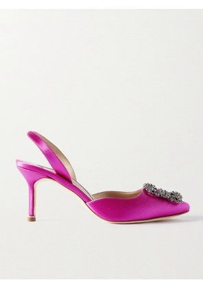 Manolo Blahnik - Hangisli 70 Embellished Satin Slingback Pumps - Pink - IT34,IT34.5,IT35,IT35.5,IT36,IT36.5,IT37,IT37.5,IT38,IT38.5,IT39,IT39.5,IT40,IT40.5,IT41,IT41.5,IT42,IT42.5,IT43