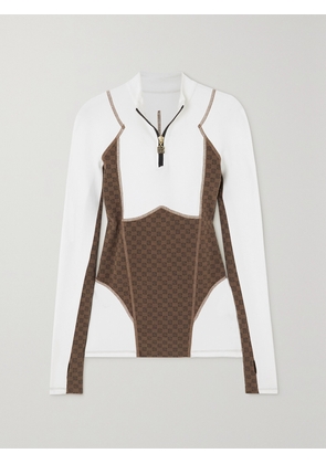 Balmain - Printed Paneled Stretch Cotton-jersey Base Layer - Ivory - x small,small,medium,large,x large