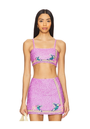 Oceanus Della Beaded Powermesh Top in Purple. Size S. Also in XS.