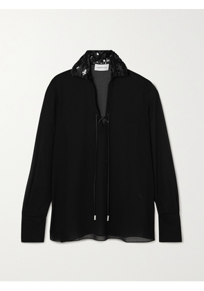 16ARLINGTON - Cian Sequin-embellished Georgette Shirt - Black - UK 6,UK 8,UK 10,UK 12,UK 14,UK 16