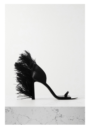 SERGIO ROSSI - + Area Feather-trimmed Satin Sandals - Black - IT35,IT36,IT36.5,IT37,IT37.5,IT38,IT38.5,IT39,IT39.5,IT40,IT40.5,IT41,IT42