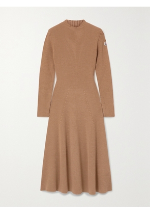 Moncler - Ribbed Wool-blend Midi Dress - Brown - xx small,x small,small,medium,large,x large,xx large