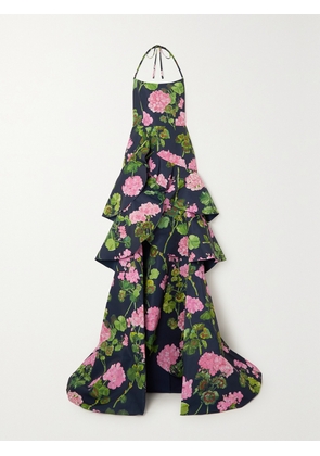 Oscar de la Renta - Ruffled Floral-print Silk-faille Halterneck Gown - Blue - US2,US4,US6,US8,US10,US12