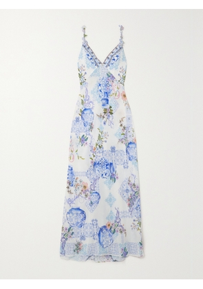 Camilla - Embellished Floral-print Silk-georgette Maxi Dress - Blue - x small,small,medium,large,x large,xx large