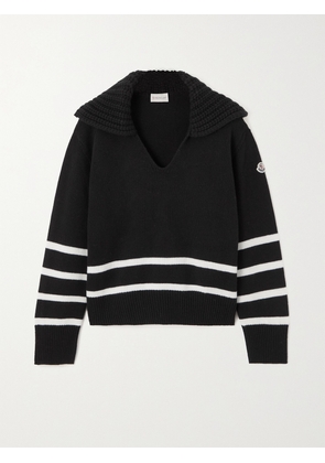 Moncler - Appliquéd Striped Wool And Cashmere-blend Sweater - Black - xx small,x small,small,medium,large,x large,xx large