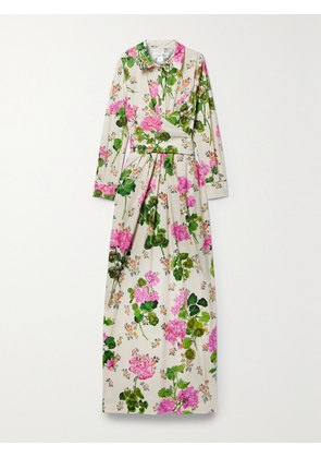Oscar de la Renta - Wrap-effect Floral-print Cotton-blend Poplin Maxi Dress - Pink - US4,US6,US8,US10,US12,US14,US16