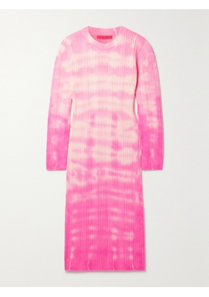 The Elder Statesman - Sonar Tie-dyed Ribbed Cashmere Midi Dress - Pink - x small,small,medium,large