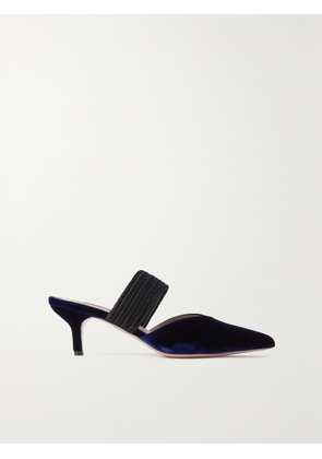 MALONE SOULIERS - Maisie 45 Cord-trimmed Velvet Mules - Blue - IT35,IT35.5,IT36,IT36.5,IT37,IT37.5,IT38,IT38.5,IT39,IT39.5,IT40,IT40.5,IT41,IT41.5,IT42