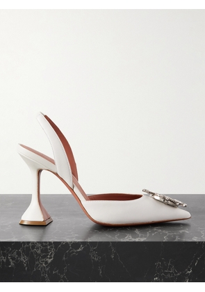 Amina Muaddi - Begum Swarovski Crystal-embellished Leather Slingback Pumps - White - IT35,IT35.5,IT36,IT36.5,IT37,IT37.5,IT38,IT38.5,IT39,IT39.5,IT40,IT40.5,IT41,IT41.5,IT42