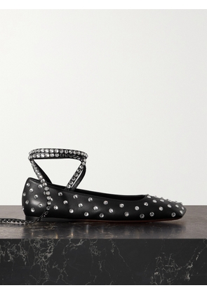 Amina Muaddi - Ane Crystal-embellished Leather Ballet Flats - Black - IT36,IT36.5,IT37.5,IT38,IT38.5,IT39,IT39.5,IT40,IT40.5,IT41,IT42