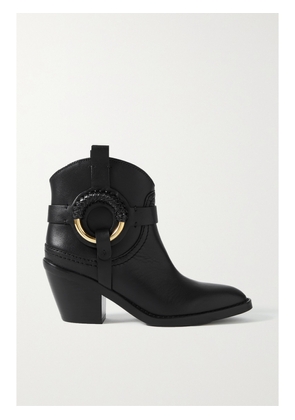 SEE BY CHLOÉ - Hana Embellished Leather Ankle Boots - Black - IT35,IT36,IT36.5,IT37,IT37.5,IT38,IT38.5,IT39,IT39.5,IT40,IT40.5,IT41,IT42