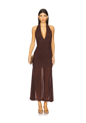 Bardot x REVOLVE Sephera Halter Mesh Midi Dress in Chocolate. Size 10. Also in 2, 8.