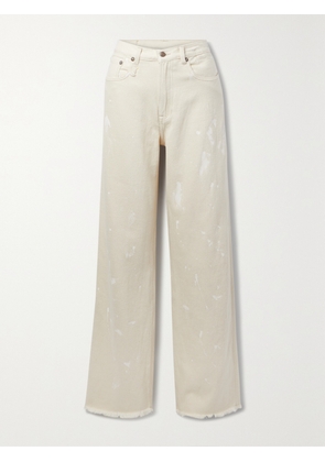 R13 - D'arcy Frayed Paint-splattered High-rise Wide-leg Jeans - Ecru - 23,24,25,26,27,28,29,30,31