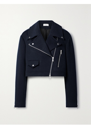 A.L.C. - Oxford Cropped Wool-blend Felt Biker Jacket - Blue - US0,US2,US4,US6,US8,US10,US12,US14