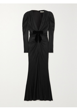 Alessandra Rich - Bow-detailed Velvet-trimmed Jersey Gown - Black - IT36,IT38,IT40,IT42,IT44,IT46