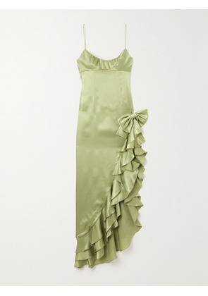 Alessandra Rich - Asymmetric Ruffled Silk-satin Maxi Dress - Green - IT36,IT38,IT40,IT42,IT44,IT46
