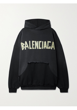 Balenciaga - Oversized Distressed Printed Cotton-jersey Hoodie - Black - 1,2,3,4
