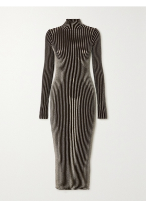 Jean Paul Gaultier - Trompe L'oeil Ribbed Metallic Merino Wool-blend Turtleneck Midi Dress - Brown - xx small,x small,small,medium,large,x large