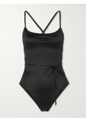 GOOD AMERICAN - Vacay Belted Stretch-satin Swimsuit - Black - 01,2,3,4,5,6,7,8