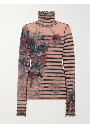 Jean Paul Gaultier - Printed Tulle Turtleneck Top - Neutrals - xx small,x small,small,medium,large,x large