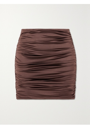 GOOD AMERICAN - Ruched Stretch-satin Mini Skirt - Brown - 01,2,3,4,5,6,7,8