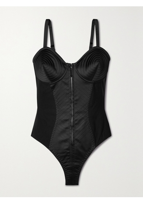 Jean Paul Gaultier - Crepe-trimmed Quilted Satin Thong Bodysuit - Black - FR 34,FR 36,FR 38,FR 40,FR 42,FR 44