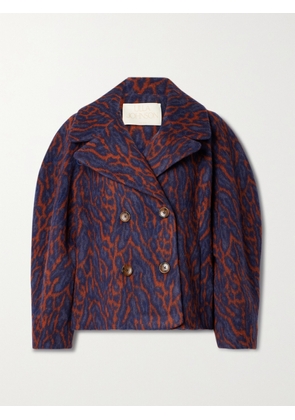 Ulla Johnson - Dorothea Double-breasted Brushed Wool-blend Leopard-jacquard Jacket - Purple - x small,small,medium,large,x large