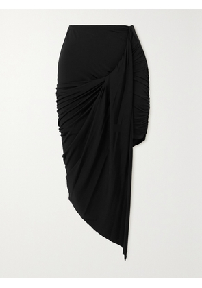 MUGLER - Asymmetric Gathered Stretch-jersey Midi Skirt - Black - FR 34,FR 36,FR 38,FR 40,FR 42,FR 44