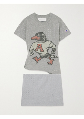 Conner Ives - Crystal-embellished Cutout Printed Cotton-jersey Mini Dress - Gray - x small,small,medium,large