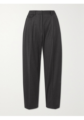 Purdey - Cropped Pleated Cotton-flannel Tapered Pants - Gray - UK 6,UK 8,UK 10,UK 12,UK 14,UK 16