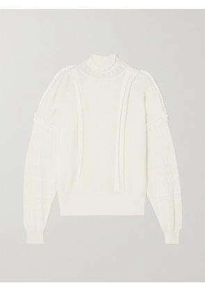 Purdey - Embellished Lace-trimmed Pointelle-knit Cashmere Sweater - Ivory - x small,small,medium,large