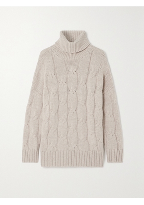 Purdey - Oversized Cable-knit Cashmere Turtleneck Sweater - Neutrals - x small,small,medium,large