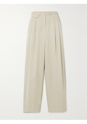 Purdey - Pleated Cotton-twill Wide-leg Pants - Gray - UK 6,UK 8,UK 10,UK 12,UK 14,UK 16
