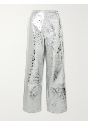 ROTATE BIRGER CHRISTENSEN - Rotie Metallic Croc-effect Coated Faux Leather Wide-leg Pants - Silver - DK32,DK34,DK36,DK38,DK40,DK42,DK44