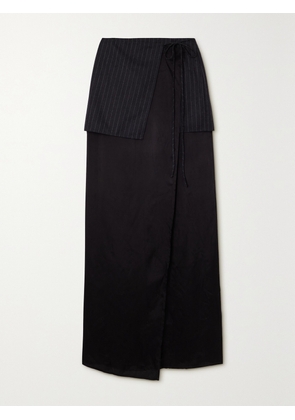 Dries Van Noten - Layered Pinstriped Wool And Satin Maxi Wrap Skirt - Gray - FR 34,FR 36,FR 38,FR 40,FR 42,FR 44
