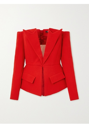 Balmain - Off-the-shoulder Wool-crepe Peplum Top - Red - FR 36,FR 38,FR 40,FR 42,FR 44