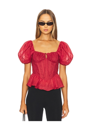 Bardot Esra Puff Sleeve Corset Top in Red. Size 2. Also in 4.
