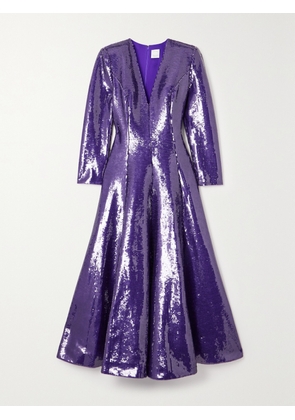 HUISHAN ZHANG - Andy Pleated Sequined Satin Maxi Dress - Purple - UK 6,UK 8,UK 10,UK 12,UK 14,UK 16