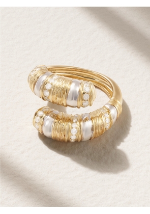 Yvonne Léon - Bague Toi & Moi Gaufrette 14-karat White And Yellow Gold Diamond Ring - 5,6,7,8