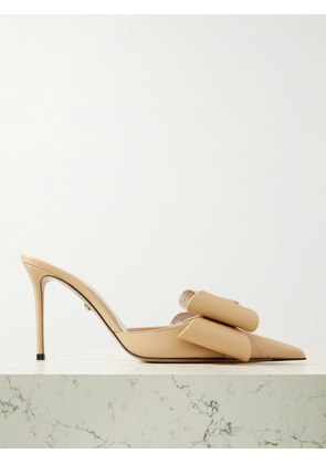 MACH & MACH - Cadeau Crystal And Bow-embellished Leather Mules - Neutrals - IT36,IT36.5,IT37.5,IT38,IT38.5,IT39,IT40.5,IT41,IT42