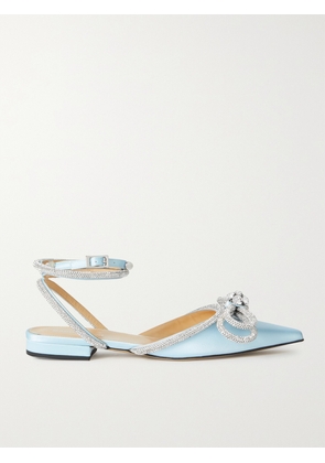 MACH & MACH - Double Bow Crystal-embellished Satin Point-toe Flats - Blue - IT35,IT35.5,IT36,IT36.5,IT37,IT37.5,IT38,IT38.5,IT39,IT39.5,IT40,IT40.5,IT41,IT41.5,IT42