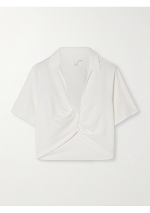 Skin - Jasmine Cropped Twist-front Ribbed Cotton-blend Jersey Top - Ivory - 01,2,3,4,5