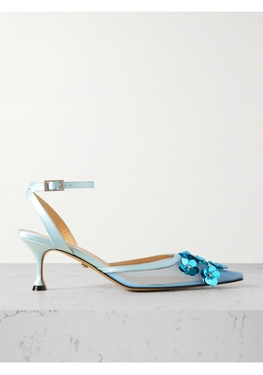 MACH & MACH - Satin-trimmed Embellished Mesh Pumps - Blue - IT36,IT36.5,IT37,IT37.5,IT38,IT38.5,IT39,IT39.5,IT40,IT40.5,IT41,IT41.5,IT42