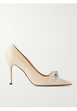 MACH & MACH - Double Bow Crystal-embellished Raffia Pumps - Neutrals - IT35,IT35.5,IT36,IT36.5,IT37,IT37.5,IT38,IT38.5,IT39,IT39.5,IT40,IT40.5,IT41,IT41.5,IT42