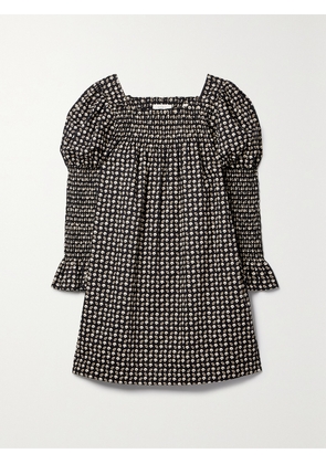 DÔEN - + Net Sustain Sabia Shirred Floral-print Organic Cotton-poplin Mini Dress - Black - xx small,x small,small,medium,large,x large,xx large
